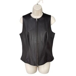 WORTH Women Genuine Leather Vest Moto Distressed Worn Luxury Soft Zip Sz 8 Brown